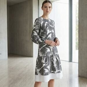 Co. Collections Leaf embroidered puff dress white grey size XS